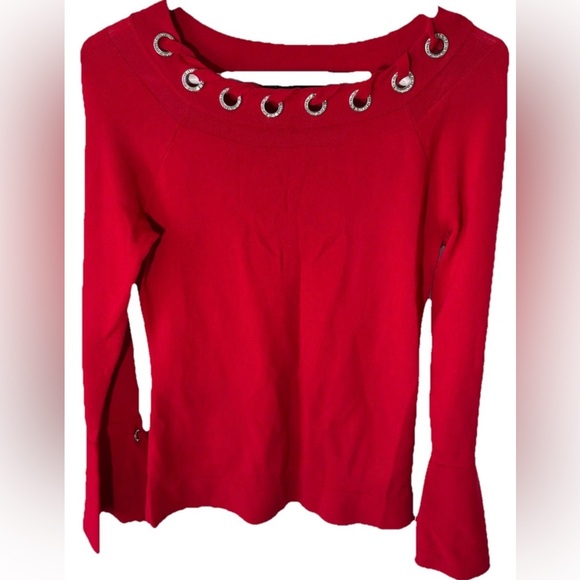 INC International Concepts Sweaters - INC  Women's Red Sweater Rhinestone Flared Sleeve Sz Med Holiday Party
